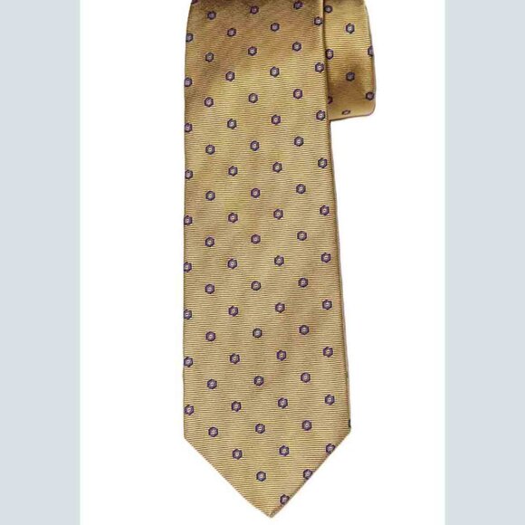 Brooks Brothers Silk Tie Yellow Blue Stripes Geometric Men's - Picture 1 of 2